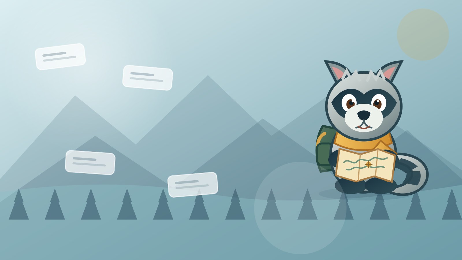 Roscoe the Raccoon overlooking a Nordic fjord and pine-covered mountains for rare Norse boy names