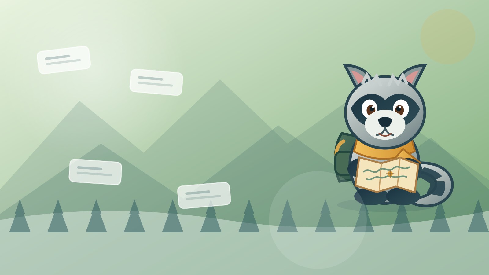 Roscoe the Raccoon exploring a green Welsh valley with distant castle ruins for rare Welsh boy names